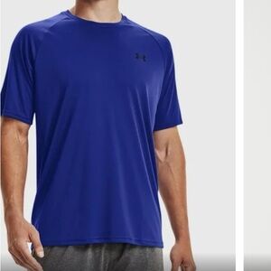 UNDER ARMOUR MEN'S LOOSE LEFT CHEST LOGO SHORT SLEEVE TECH BLUE/BLACK SHIRT XL